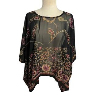 Alia Sheer Paisley Floral Flowy Poncho Top One Size